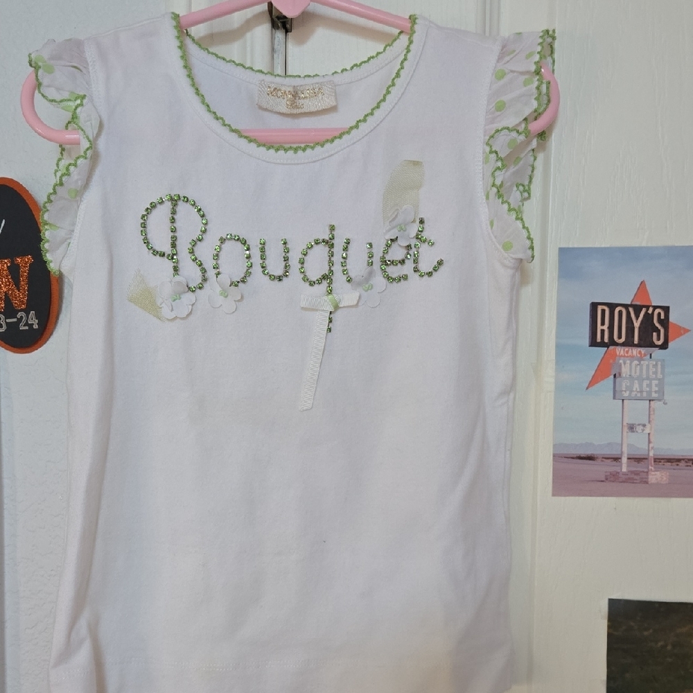 MonnaLisa White Tee with Green Details